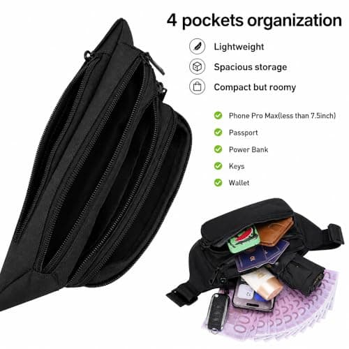 Bumbags Waist Fanny Pack Running Belt for Men Women Unisex Bum Bag Adjustable Belt for Outdoors Workout Hiking Gifts for Ladies Boys (Black) — view 2