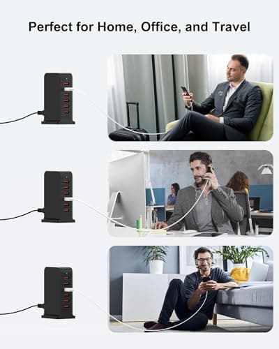 Qurzou Multi USB Charger,50W USB Tower Charging Station,Charger Plug with 6 Ports for iPhone 15/15 Pro/15 Pro Max/iPhone 14/14 Pro/14 Pro Max/13 Pro/13 Pro Max,Samsung,iPad,etc(black) — view 3