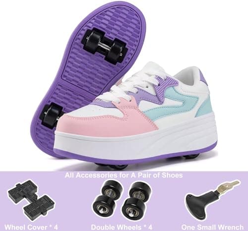 Roller Skate Shoes for Women Girls Sneakers with Detachable Wheels Sport Shoe Suitable for Halloween Christmas Birthday Party Gifts Purple — view 5