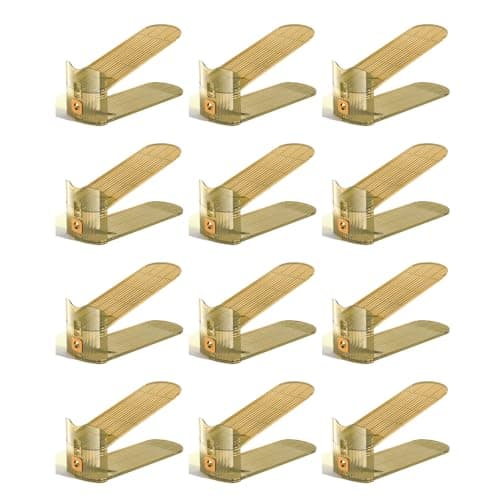 Pack of 12 Pcs Acrylic Shoe Slot Organiser Storage with Size 25.4x9.5x7cm- Adjustable 3-Level Height - Non-Slip Space Saver Shoe Storage Organiser- Shoe Stacker for All Shoe Styles (Gold)