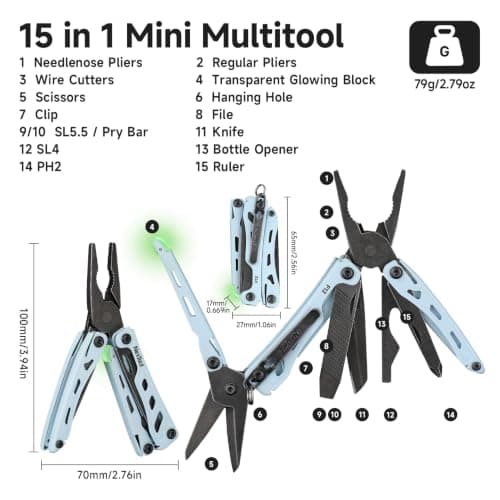 NexTool Mini Flagship F12 Keychain Multitool, 13 in 1 Pocket Tools (Blue) — view 2