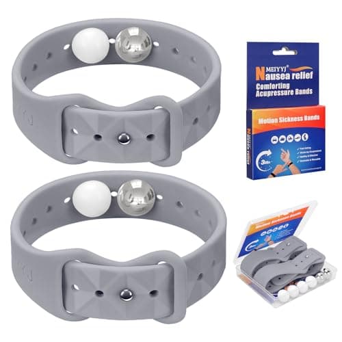 MEIYYJ Travel Sickness Bands for Adults Adjustable Anti Sickness Wristbands Natural Nausea Relief of Headaches,Insomnia,Anxiety,Sleep Aid, Morning Sickness-Double Buckle Gray