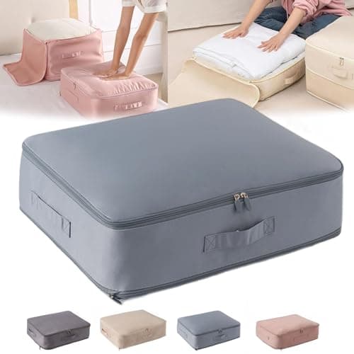 Ultra Space Saving Self Compression Organizer Space Saving Self Compression Organizer Heavy Duty Moving Bags Self Compression Moving Organizer Bags for Comforters with Zipper (Blue,52x42x15cm)