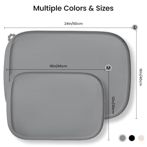 Conlun Dog Food Mat with Side Pocket & Hook Hole, Soft Raised Edges, Easy Clean Waterproof Non-Slip Pet Feeding Mat for Cats and Dogs Water Bowl, Pets Accessories(46x30cm,Grey) — view 3