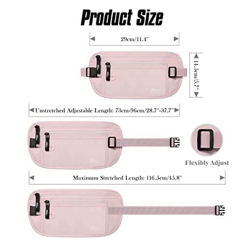 MoKo Travel Money Belt with Hidden RFID Blocking Wallet, Pink — view 6