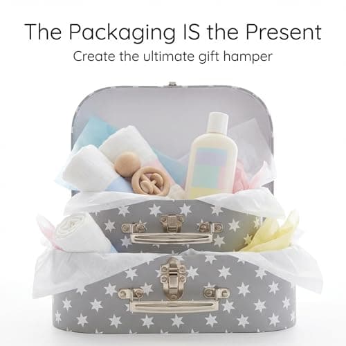 Hoolaroo Gift Box Suitcases with Metal Handles, Grey with White Stars Pattern, Set of 2, Small 20cm x 15cm x 8.5cm, Large 25cm x 18cm x 9cm — view 4
