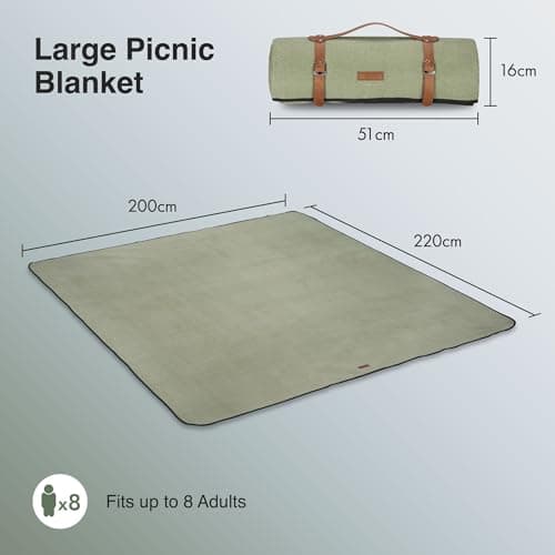 VonShef Picnic Blanket, Green Herringbone, 200x220cm — view 3