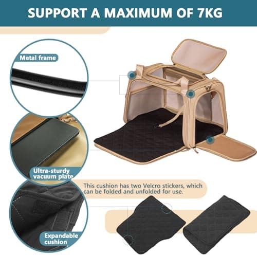 Petsfit Cat Carrier Soft Sided Travel Carrier, Dog Carriers with Expandable mat and Quadrangle Oxford Fabric Mesh, Portable Dog Bag with Upgraded Large Space, Khaki — view 3