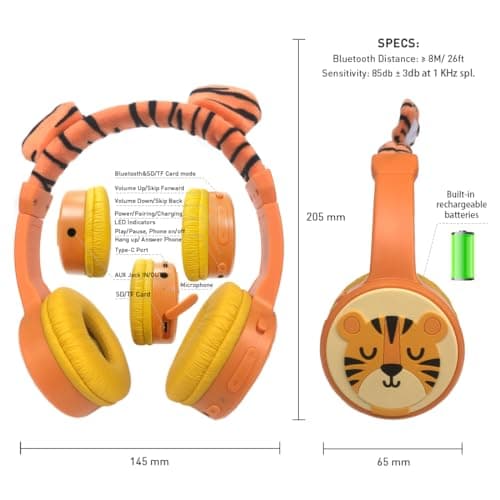 JBUNION Wireless Kids Headphones Bluetooth Headphones for Kids with Mic, 85dB Volume Limited, 3.5mm Wired Cable, Over Ear Girls Boys Toddlers Childrens Headphones for School/iPad — view 6