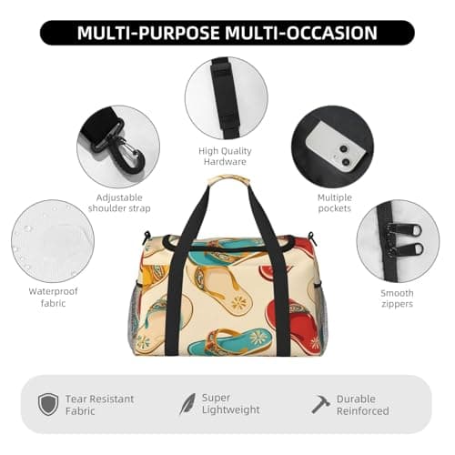Summer Sandals Pattern Large Capacity Travel Storage Bag Lightweight Hand Carry Bag Overnight Storage Bag Unisex Travel Bag — view 5