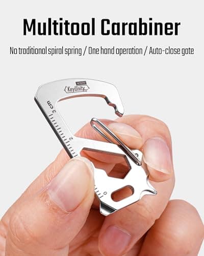KeyUnity KS00S Carabiner Clip Multitool Stainless Steel 7 Tools in 1,Quick Release Clasp,Wrench,Cross Screwdriver, Slotted Screwdriver,Bottle Opener,Ruler,Key Holder (Silver,Small) — view 5