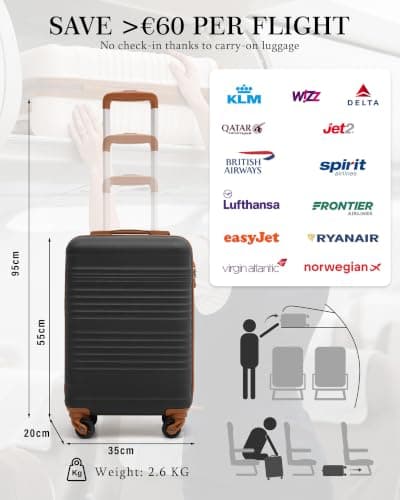 COOLIFE Cabin Suitcase 55x35x20cm Ryanair Cabin Bag ABS+PC Hard Shell TSA — view 2