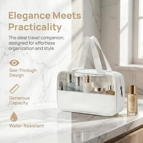 Clear Makeup Bag Travel Toiletries Bag, Toiletry Bags for Women, Waterproof Emergency Kit Bag for Girls, Portable Make up Wash Pouch for Travel Holiday Essentials Accessories (White) — view 3