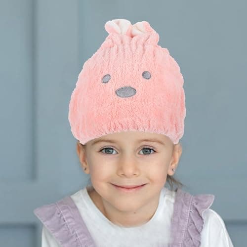 MOBUTOFU Hair Drying Towel Wrap Absorbent Coral Fleece Lightweight Compact Cartoon Rabbit Ear Cap for Travel Shower Boys and — view 4