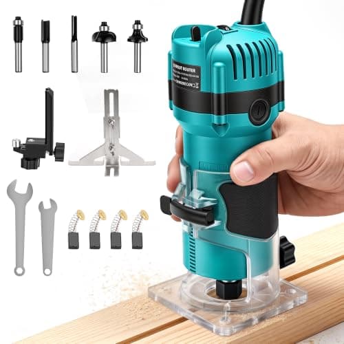 YEARTOP 800W Palm Router Tool 6-Speed Trim Router with 1/4"(6.35mm) 5 Bits