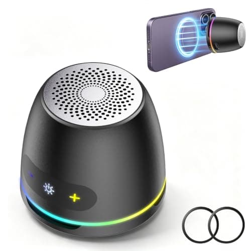 IKT Mini Magnetic Bluetooth Speaker, 5W Portable Bluetooth Speaker for Phone Stand/Desk/Kitchen/Party/Outdoor, Anything Magnet, Deep Bass, 10H Playtime, TWS Pairing, RGB Light, Gift Ideas Ebony Black