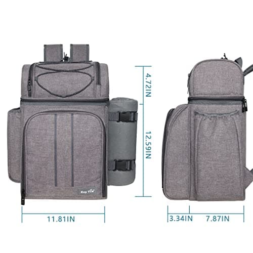 Hap Tim Picnic Basket Backpack for 2 Person with 2 Insulated Cooler Compartment, Wine Holder, Fleece Blanket, Cutlery Set,Perfect for Beach, Hiking, Camping, BBQs, Family or Wedding Gifts(36083G) — view 3