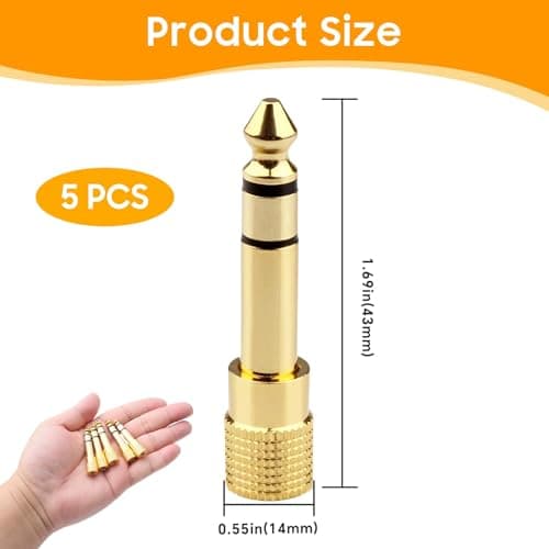 5Pack Headphone Jack Adapter 6.35mm Male 1/4 inch to 3.5mm Female 1/8 inch — view 2