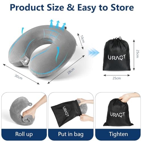 URAQT Travel Pillow, Memory Foam U Shaped Neck Pillow, Grey — view 2