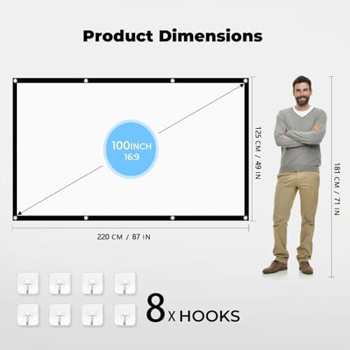WRSION 100 inch Projector Screen 16:9 HD 4K Wrinkle-Free | Portable Foldable Design for Indoor Home Theater, School Presentations & Office Meetings — view 3