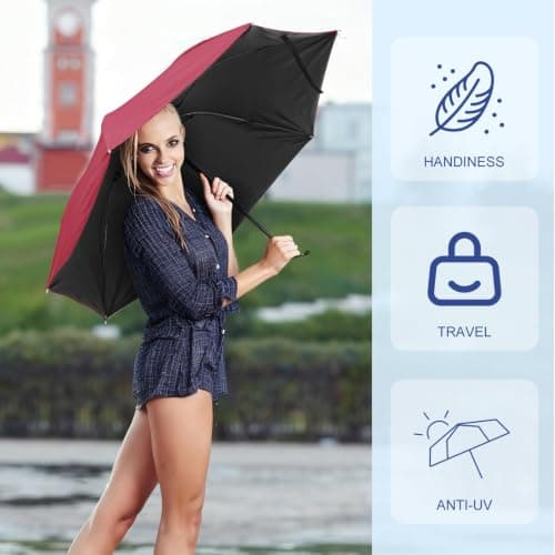 Silkfly Bulk Folding Umbrellas for Rain Sun Burgundy‌ 12 Pack — view 5