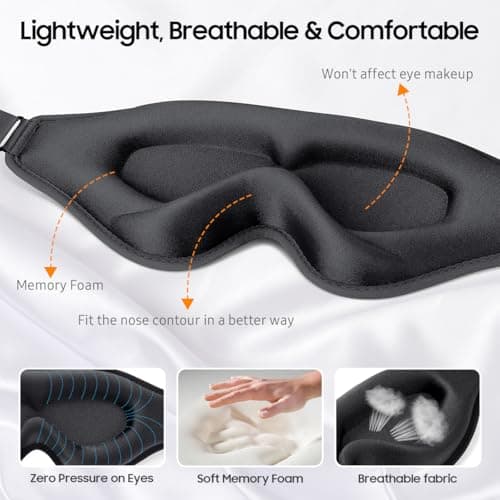 Sleep Mask, Premium Eye Mask for Sleeping, Total Blackout, Super Soft Comfort, Adjustable Fit, Upgraded 3D Ergonomic Designed Sleeping Mask for Home, Office, Travel, Meditation, Yoga, Black — view 3
