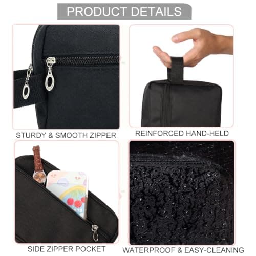 Travel Toiletry Bag for Men Large Portable Wash Bag Water-Resistant Gym Shaving Organiser Tool Bag Shower Bathroom Makeup Bag with Handle Dopp Kit for Travel Essentials Cosmetics Brushes, Black — view 5