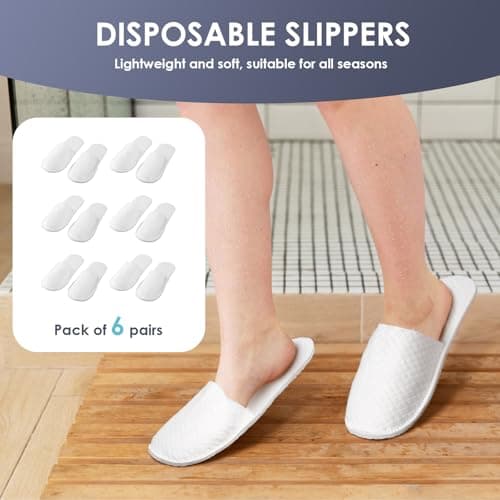 YHTCC 6 Pairs Disposable Slippers, Shower Shoes, White Hotel Slippers — view 2