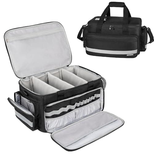 Large Medical Bag for Nurses & Doctors – Empty First Aid Bag with Removable Dividers, Waterproof Medical Supplies Organizer with Shoulder Strap for Home Health Care, Travel & Emergency, Black