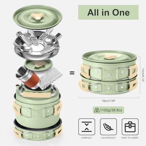Odoland Camping Cookware Set Non-Stick Pot and Pan Set with Kettle, Stainless Steel Utensils Mess Kit, Cups Plates Knives Spoons Forks for Outdoor Cooking — view 3