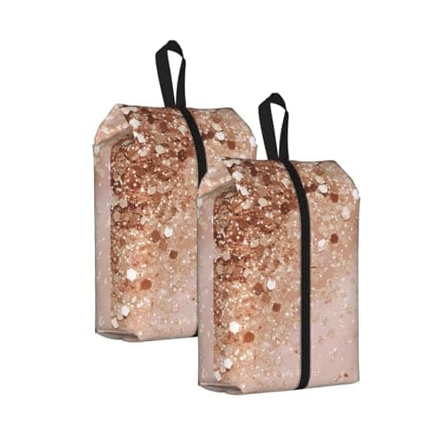 Rose Gold Glitter Print Travel Shoe Bag, Portable Shoe Bag with Zipper Closure Unisex Shoe Pouch Lightweight Shoe Organizer for Travel Storage Home Use, 2Pcs