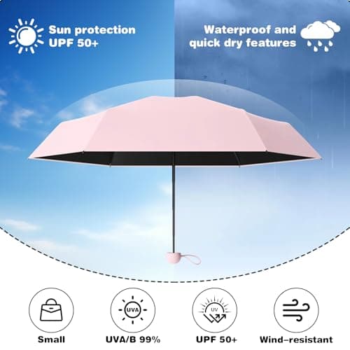 Detontek Mini Folding Travel Umbrella, Mini Travel Umbrella, Pocket Umbrella, Dual Purpose, Compact And Portable, With Storage Box (Midsummer Pink) — view 3