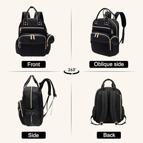 shaojian Baby Changing Bag Backpack, Quilted Waterproof Nappy Bag with Insulated Bottle Pockets & Pram Straps, Large Nappy Backpack with Portable Changing Mat for Travel & Walking(Black) — view 5