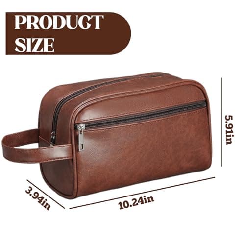 Leather Toiletry Bag for Men, Waterproof High-Capacity Travel Wash Bag, Multi-Functional Mens Toiletry Bags with Organizer, Brown Gifts for Men — view 2