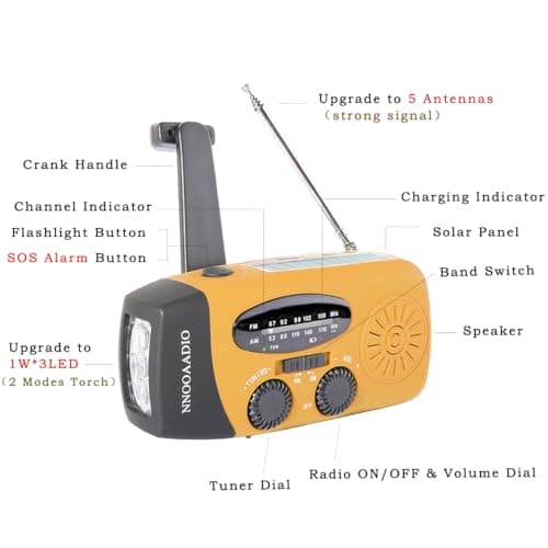 NNOOAADIO Wind Up Solar Hand Crank Radio, 2000mAh SOS Alarm for Camping — view 2