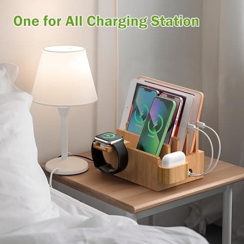 Pezin & Hulin 4-Slot Bamboo Charging Station for Phone, Watch & Earbuds — view 6