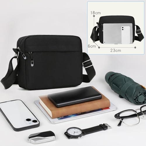 Veyarien Mens Cross Body Bag, Small Messenger Shoulder Man Bag with Zipper and Adjustable Strap, Waterproof Oxford Crossbody Bags, Casual Man Bags for Men Working Travel Daily (Black) (Black 2) — view 5