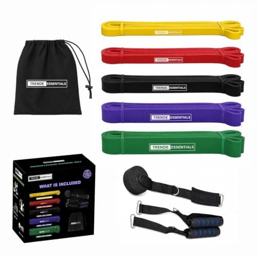 TRENDE Essentials Resistance Bands Set, Pull Up Assistance Bands 5–125 lbs with Handles, Door Anchor & Carry Bag, Exercise Bands for Strength Training, Stretching, Yoga, Pilates & Home Gym Workouts