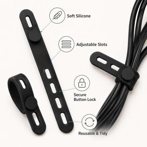 10Pack Silicone Cable Ties, Cord Organizer Wrap - [Reusable & Washable] Wire Ties Management with Lock Buckle, Elastic Adjustable Charger Cable Strap, Electrical Cord Keeper for Home Office — view 3
