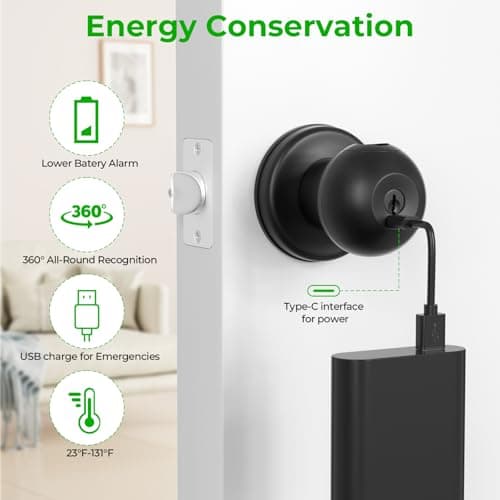 FITNATE Biometric Door Lock, Rechargeable Fingerprint Lock with Key — view 4