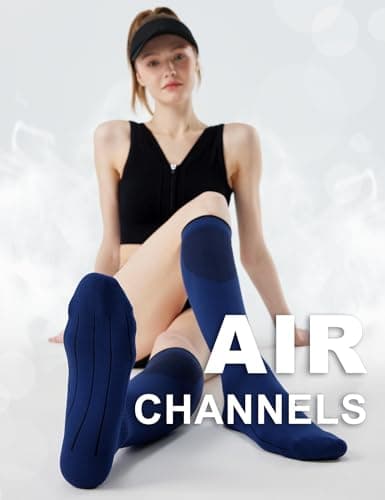 FITRELL 3 Pairs Compression Socks for Women and Men 20-30 mmHg Travel Flight Socks Medical Knee High Socks for Sport, Flying, Carers, Nurse, Pregnant Women, Varicose Veins, Black+Grey+Navy, S/M — view 2