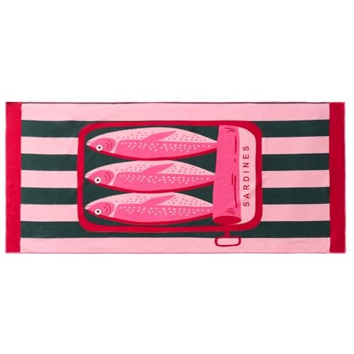 OHS Beach Towel Sardine Striped, Super Soft Quick Dry Sand Free Beach Towels for Adults Kids Large Lightweight Compact Travel Summer Essentials Microfibre Towel, Pink/Green - 71 x 152cm — view 4