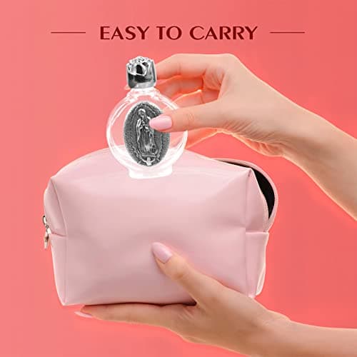 HOMSFOU Embossed Holy Water Bottle Glass Refillable Decorative Bottle for Holy Water Anointing Oil or Perfume Portable Small Vial for Church Baptism Wedding Favors 2 X 2.76 X 1.65 in — view 5