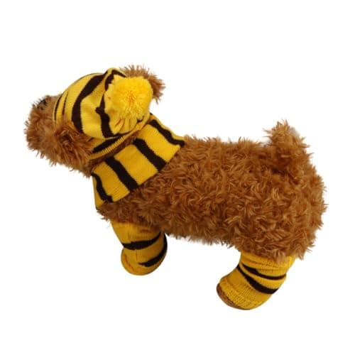 Dog Scarf and Hat Set in Yellow Colour Knitted Woolen Yarn for Winter, Warm and Easy to Put on Pet Accessories, for Holiday Photo Shoots and Travel