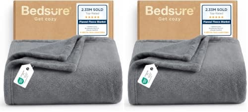 Bedsure Fleece Throw Blanket for Bed - Flannel, Silver Grey, 150x200 cm (Pack of 2)