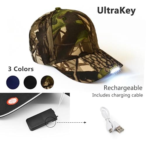 UltraKey Hands Free LED Baseball Cap Light Glow Bright Women Men Sport Hat Dark for Outdoor Jogging Breathable Snapback Hats Hip Hop Party Holiday Rechargeable Camo — view 2