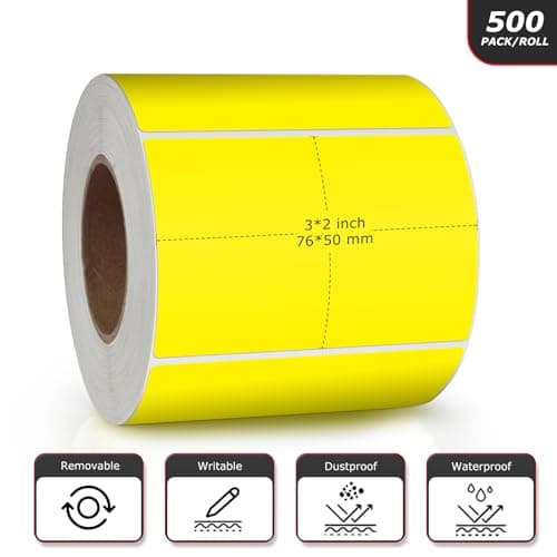 Meitaat Yellow Rectangular Labels 75 x 50mm Colour Coding Stickers 500 Pcs — view 4
