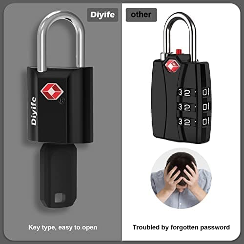 Diyife Security Luggage Locks with Keys - 2 Pack Heavy Duty Zinc Alloy Travel Locks with 4 Keys (Black) — view 6