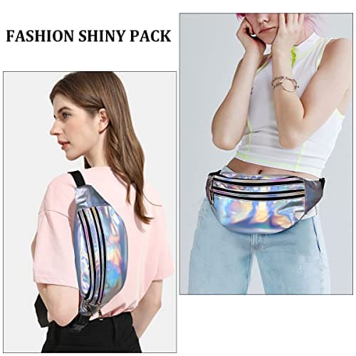 Flintronic Women's Bum Bag Fashion Waterproof Bum Bag Women Belt Bag Compartments with 3 Compartments Adjustable Strap Waist Bag for Sports Travel Hiking Outdoor Travel, #1 Silver, 20 * 17 * 2.4CM — view 5