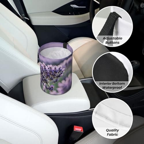 MDATT Lavender Flower Car Trash Can Leak-Proof Organizer For Long Road Trips And Family Vacations — view 6